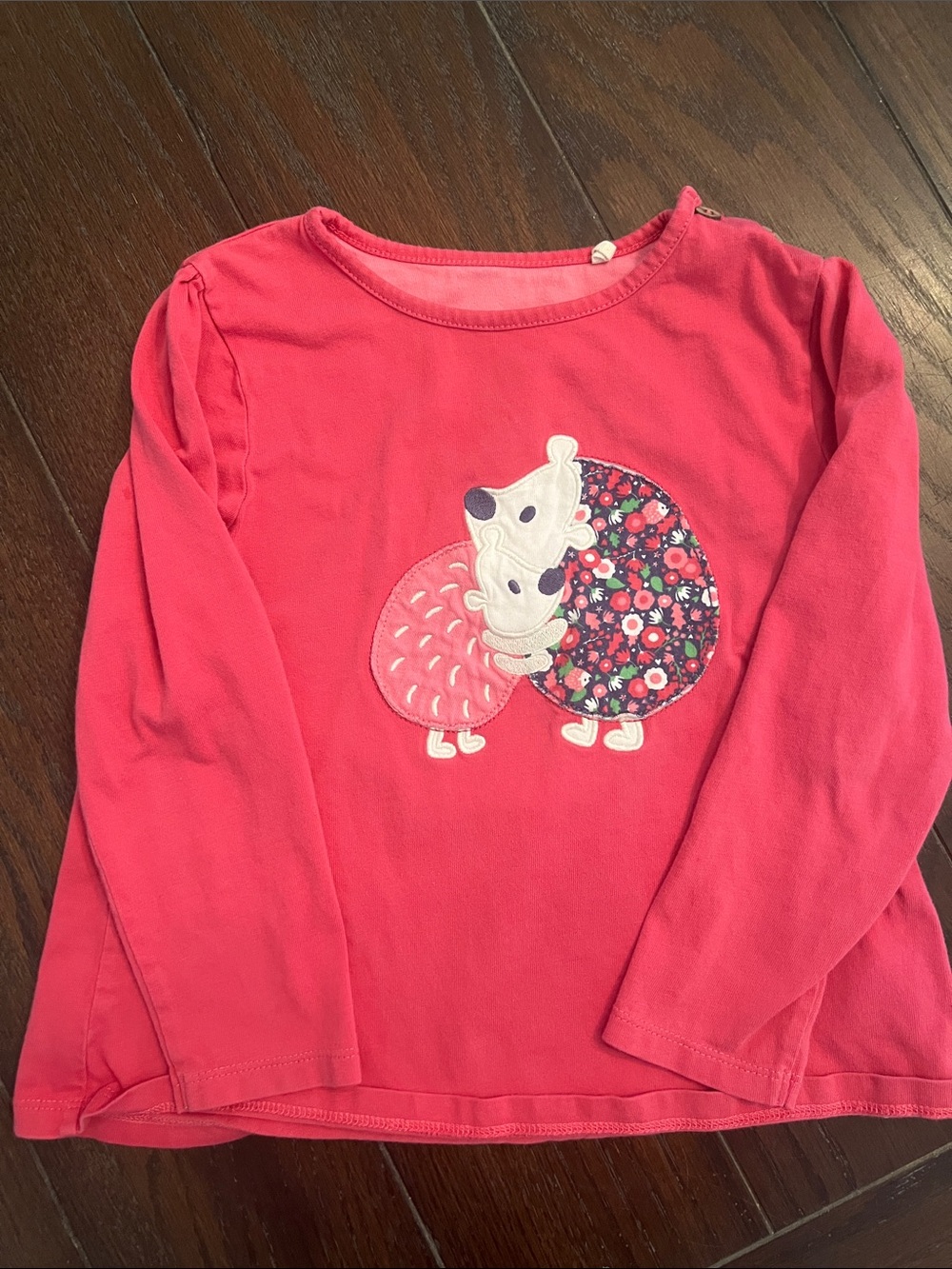 Kite Pink Long-Sleeve Top with Hedgehog Applique